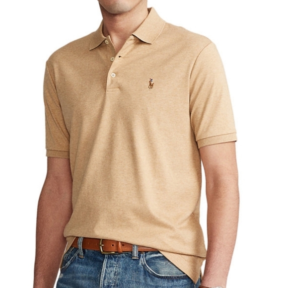 Ralph Lauren Men's Polo Dune Tan Custom Slim Fit Short Sleeves Shirt Size Medium - Picture 1 of 14